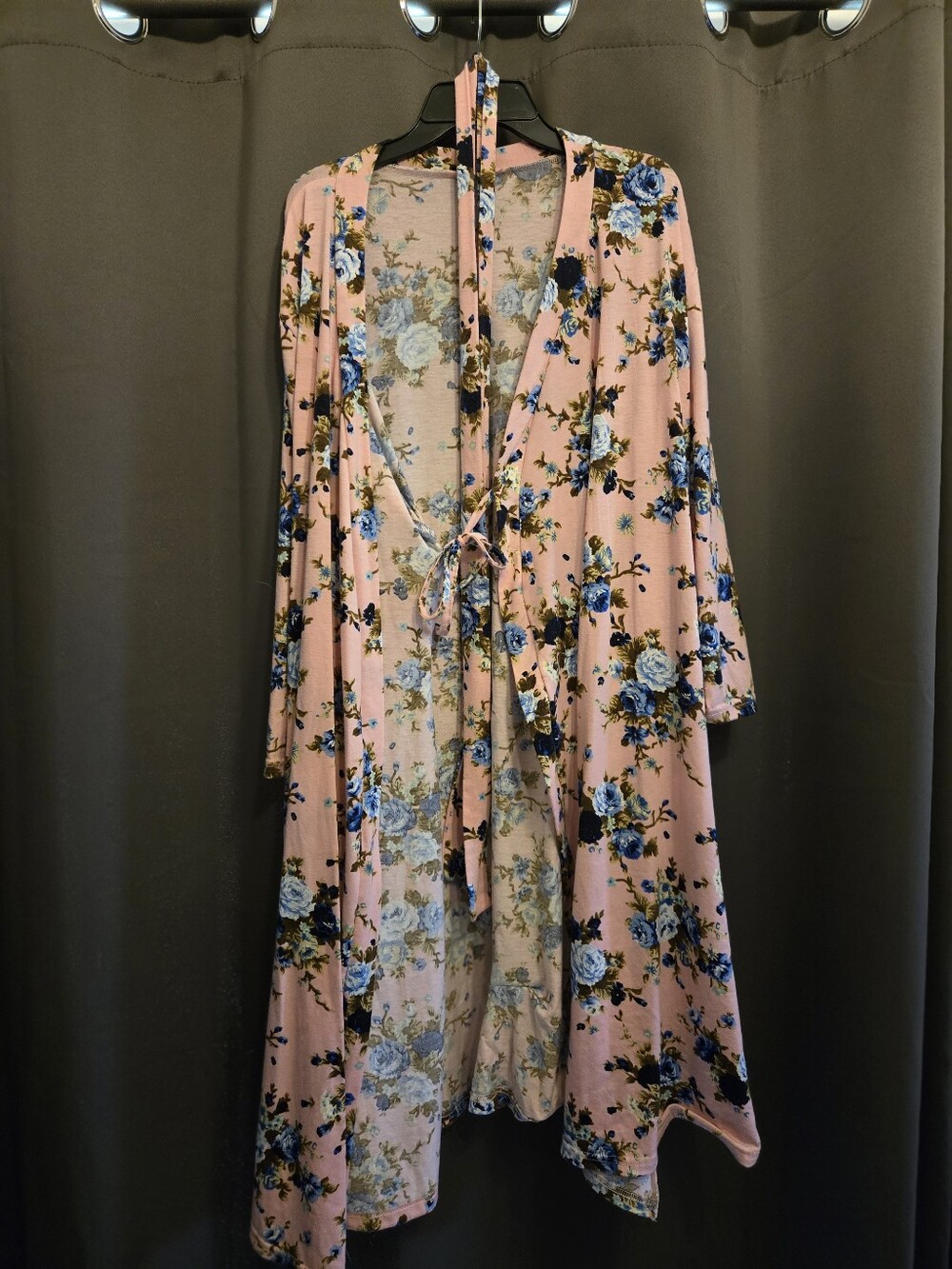 Floral Tie-Front Pink Robe with Blue Rose Print & Matching Swaddle For Baby